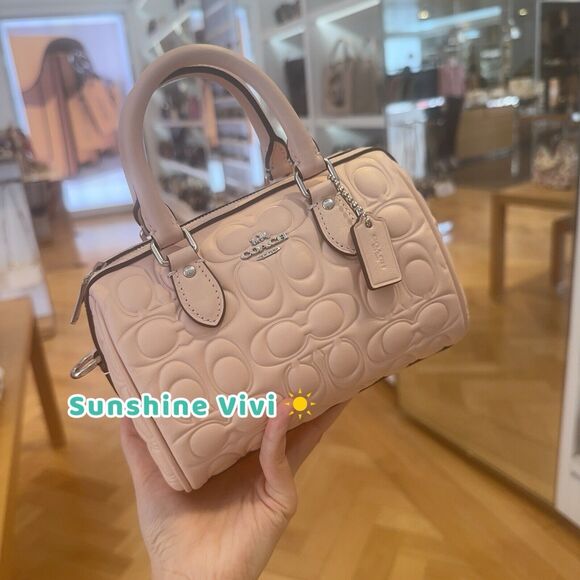 NWT Coach Mini Rowan Crossbody Bag Blocked Signature Leather CY743 Silver Blush - Picture 1 of 10